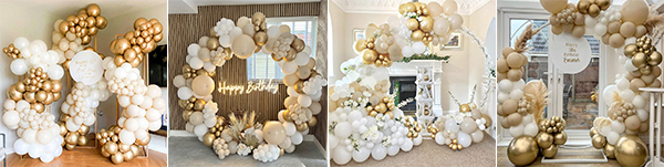 White and gold balloon garland arch with metal arch