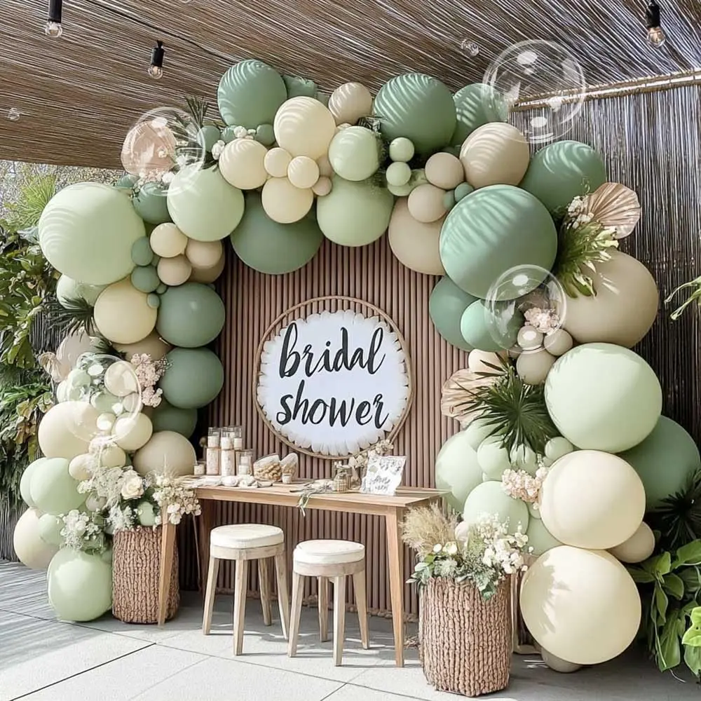 arcada balonului pentru baby shower verde salvie